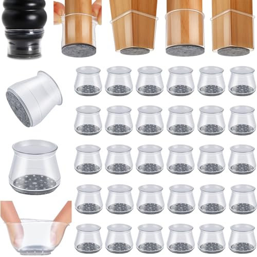 48 Stück Stuhlbein-Bodenschoner, Filzunterseite, transparente Gleiter, schützen Ihre Hartholz- und Laminatböden