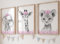 Eviepops Prints Set aus 3 Safaritieren für Kinderzimmer von Mädchen, Ungerahmter Druck, Blumen Schlafzimmerdekor, Rosa Grau, Kinder Wandkunst, Dekor im Babyzimmer, elefant giraffe löwe (A4)