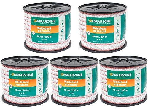 Agrarzone Weidezaunband Premium 1000m, 40mm, weiß-rot | 11x0,30 TriCOND-Leiter für ausgezeichnete Leitfähigkeit am Elektrozaun | Stabiles Weidezaun-Breitband für Schaf-, Rinder- & Pferdezaun