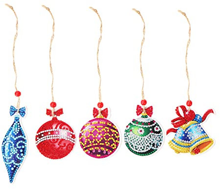5Pack Diamond Painting Weihnachtsbaumschmuck Christbaumschmuck Diamant Malerei Weihnachtsdeko Kristall Weihnachtsbäume Anhänger 5D DIY Mosaik Kit Aufhänger Weihnachten Deko Handwerk Geschenke (D)