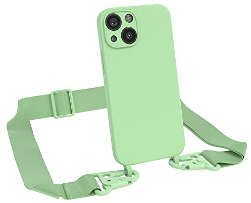 EAZY CASE Premium Silikon 2 in 1 Handykette kompatibel mit iPhone 13 Mini Handyhülle mit Umhängeband, Handykordel mit Silikonhülle, Hülle mit Band, Kette für Smartphone, Grün