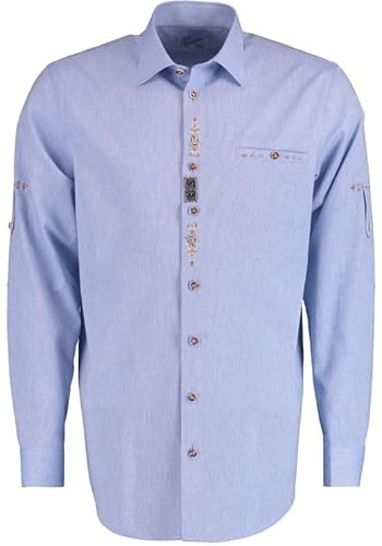 OS Trachten Herren Hemd Langarm Trachtenhemd mit Haifischkragen Rimeda, Größe:41/42, Farbe:Mittelblau