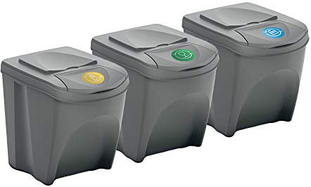 DANIEL JAMES Housewares 3 x 25L Recycle Bins Food Stackable Waste Recycling Kitchen Garden Dustbin Lids