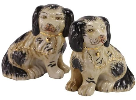 SYNWISH Handbemalte Porzellan-Hundefiguren, Vintage-Stil, 1 Paar Hunde-Sammlerstücke für Heimdekoration