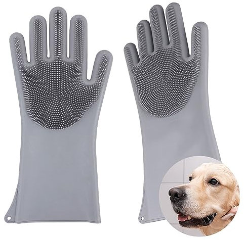 Comfpet Tierhaarentferner Handschuh für Hunde und Katzen zur Pflege und zum Hundehaare Entfernen, Katzenbürsten-Handschuh, Klappbar Mit Aufhängeöse, Bürstenwerkzeug für Couch, 1 Stück (Grau)