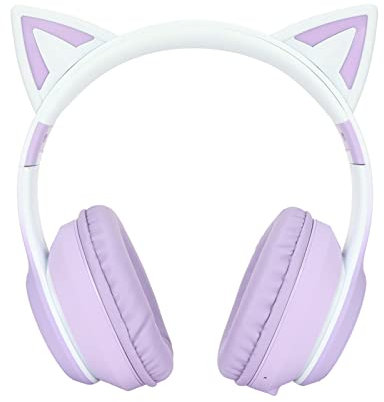 Sxhlseller Auriculares para Juegos, Auriculares con Orejas de Gato, Auriculares de Música Plegables con Luz LED para Gatos, con Luz LED para PC, Computadora Portátil, Mac, Teléfono (Púrpura)