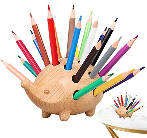 Pot à crayons en hérisson | Porte-crayons à 24 trous avec crayons – Pot à crayons en hérisson pour bureau, bureau, papeterie, décoration chambre princesse
