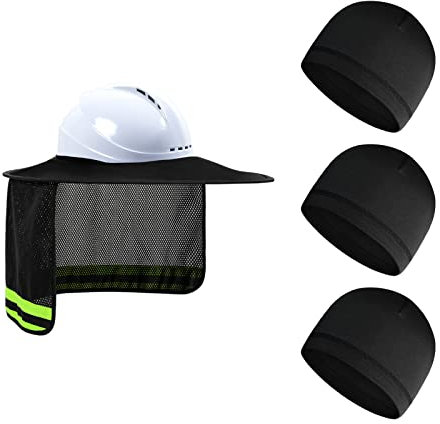 TCCFCCT Schutzhut, Sonnenschutz, volle Krempe, hohe Sichtbarkeit, Sonnenblende, Nackenschutz mit kühlender Totenkopfkappe, schweißableitendes Helmfutter, Schweißableitung, Schutzhelm-Zubehör,