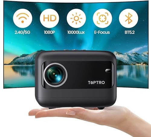 Mini Proiettore【Focus Elettrico】20000 Lumens Proiettore Portatile Full HD Supporta 1080P ±40°Correzione Verticale,TOPTRO Videoproiettori 5G WiFi Bluetooth Proiettore per iOS/Android/TV Stick/HDMI/USB