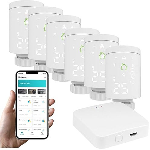 FONTASTIC Heizkörperthermostat elektronisch, Thermostat Heizung digital mit LED-Display, Heizungsthermostat smart WLAN Thermostat per App steuerbar, Heizkörperregler (6er Set)