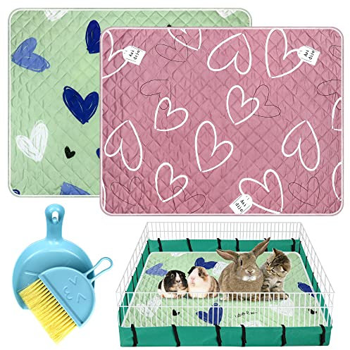 2 Pack Guinea Pig Cage Liner with Cleaning Tool Set Guinea Pig Bedding Reusable Fast Absorbent Waterproof Puppy Pee Pads Washable Air Dried Pee Mat for Small Animals Pet Cat Hamster Rabbit Bedding