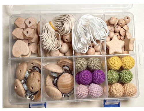 Artlatu 135 Stk Makramee Holzperlen Set,29 Silikon Perlen 26 stk Holzperlen,12stk 20mm Häkeln Holzperlen, 2stk holzclip,20m Bastelseilen, für DIY Schmuck Herstellung DIY Handwerk Makramee