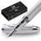 Wordsworth & Black Majesti Füllfederhalter (Silber), luxuriöse Hülle, 24 Karat Gold-Finish, mittlere Feder 18 Karat – Tintenpatronen, nachfüllbarer Tintenkonverter – Kalligraphie-Stift