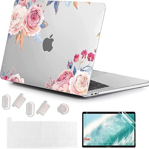 MUSHUI 4 in 1 Custodia per MacBook Pro 13 Pollici 2022–2016 (Modello: A2338 M1 M2 A2289 A2251 A2159 A1989 A1706 A1708), Morbida Case & Tastiera Cover per Mac Pro 13.3, Fiori Brillanti 2