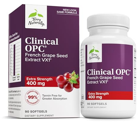 Terry Naturally Clinical OPC Extra Strength - Healthy Heart & Artery Support - Aids Brain Health & Function for Focus and Concentration - Offers Antioxidant Activity - 400 mg, 90 Softgels