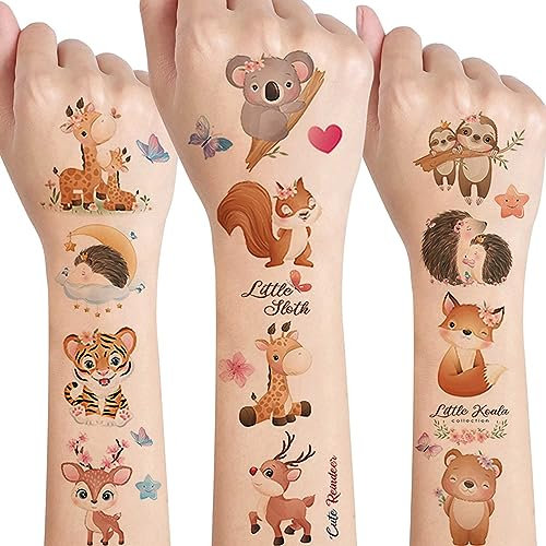 Tiere Tattoo Kinder,10 Blätter Tiere Tattoo Sticker Set Hautfreundlich Kindertattoos für Jungen Mädchen Wasserfest Temporäre Klebetattoos Kinder,Mitgebsel Kindergeburtstag Gastgeschenke Party Deko