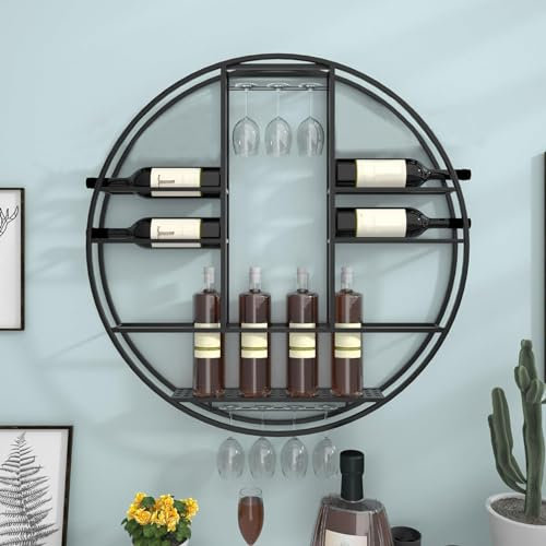 Botellero Pared, Estante de Vino Montado en la Pared para Botellas,Soporte para Botellas de Vino en la Pared en Metal, Organizador de Cocina para colgar en la pared, Estantería para Bodega, Bar ( Colo