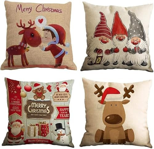 Anyingkai 4er Set Kissenbezüge Weihnachten 40x40,KissenhüllenWeihnachten Kissenbezug,Weihnachtsdeko Kissenhüllen,Weihnachtskissen Kissen,Weihnachtskissenbezüge,Christmas Pillow Covers