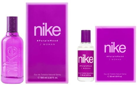 NIKE - Purple Mood Promoción 100 ml + 30 ml, Colonia Mujer, Pack 2 Productos, Perfume Formato Spray, Eau de Toilette Natural y Femenina, Aroma Floral Gourmand, Fragancia Fresca