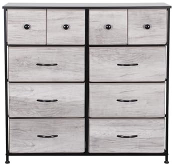 Requena Chest of Drawers with 10 Drawers and Wood Top, Large Storage Space, Easy to Assemble for Bedroom, Living Room, Nursery, Hallway (CD-7252, Grey-Black)