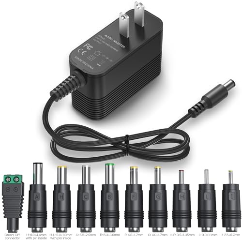 Cordon d'alimentation 12 V 1 A adaptateur secteur CC pour commutation régulée Fixation murale avec 10 adaptateurs de rechange pour appareils électroniques 800 mA 600 mA 500 mA 300 mA et pas plus de 12