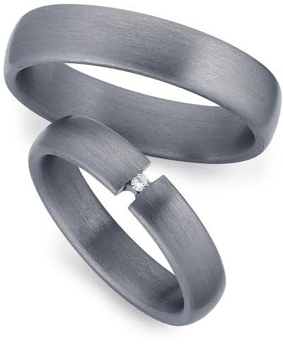 123traumringe Eheringe in Tantal I Edle Partnerringe mit Brillant & Etui I Gravierbare Eheringe mit Ringgröße 50-70mm I Damenring in 4mm Breite + Herrenring in 5mm Breite & 1,9mm Stärke I P33B/P41