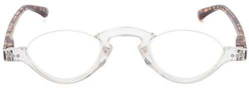 ABETOS Half Frame Reading Glasses Blue Light Blocking Computer Readers Men Women Fashion Small Retro Half Moon Lens Spring Hinge Lightweight Eyeglasses, Transparent&Tortoiseshell 1.5