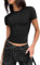 Zeagoo Damen T-Shirt Rundhals Kurzarm Tee Shirt Casual Sommer Basic Oberteile Einfarbig Eng Y2K Crop Tops Schwarz M