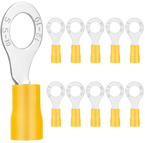 10x Ringkabelschuhe 4-6 mm²gelb Loch-Ø M10 Kabelschuhe Quetschverbinder Teillisoliert PVC Kabel-Verbinder aus Kupfer verzinnt