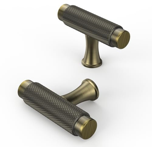 FURNIWARE Pack of 10 Cabinet Knobs, Knurled Furniture Knobs, Shinny Antique Brass Drawer Knobs, Modern Solid Furniture Handles, Door, Kitchen Fittings, Cupboard Knobs, Single Hole Handle for Cupboard,