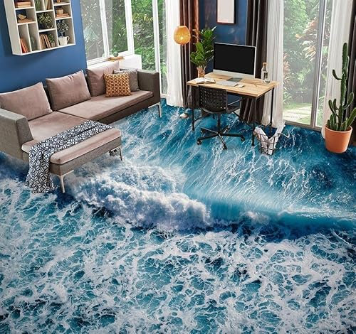 Benutzerdefinierte Boden Wasserdichte Stereo-Aufkleber 3D blaue Wellen, 150 x 105 cm 3D-Bodenfliesen Aufkleber Bodenbelag Tapete Wandbild PVC Wasserdicht selbstklebende Tapete Wohnkultur