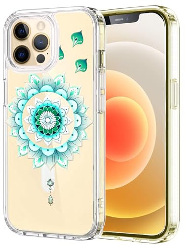 Unov Case Compatible with iPhone 14 Pro Case Magnetic Clear with Design Compatible with MagSafe Slim Protective Soft TPU Bumper with Hard PC Back Embossed Pattern (Mint Mandala)