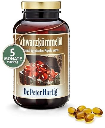 Dr. Peter Hartig Schwarzkümmelöl 300 Kapseln 5-Monats-Vorrat Kaltgepresst Nigella Sativa Vitamin A E Lactose- Gluten- Hefefrei