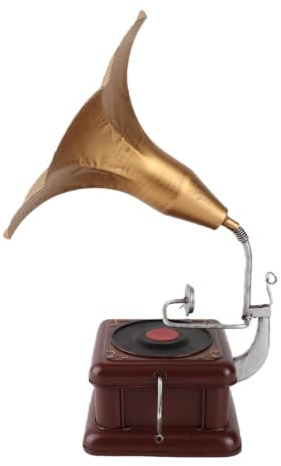 Garsent Vintage Phonograph Ornament, Iron Record Player Model Crafts, European Retro Gramophone Decorative, Classic Style Workmanship Decor for Home Room Desk Shelf