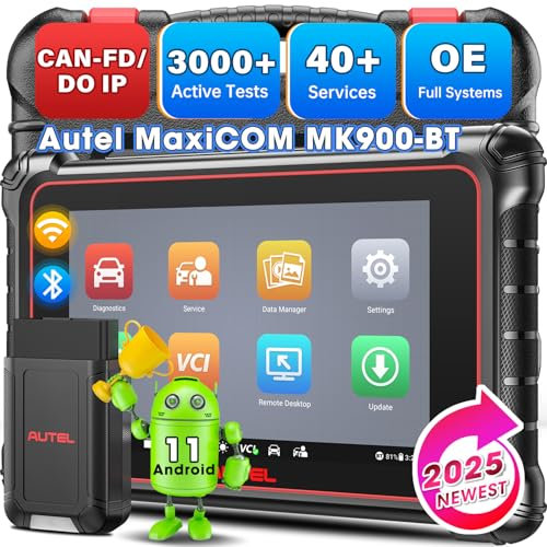 Autel MaxiCOM MK900BT OBD2 Scanner: 2025 MK900-BT V2.0 Bidirectional Diagnostic Tool, 8in Up of MK900 MX900 MK808S MK808BT MX808S, 3000+ Active Tests, 40+ Services, CAN-FD & DOIP, All System, OS11