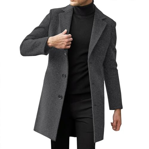 Mymyguoe Coat Men's Medium Length Trench Coat Winter Business Slim Fit Jacket with Button Placket Medium Length Outdoor Jacket Windproof Thickened Winter Jacket Thickened Plush Cardigans, 02 Dark