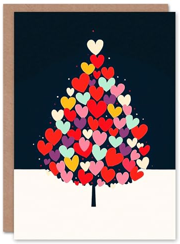 Wee Blue Coo Greeting Card Heart Decorated Tree Festive Love Bold Modern For Her Woman Xmas Christmas Card
