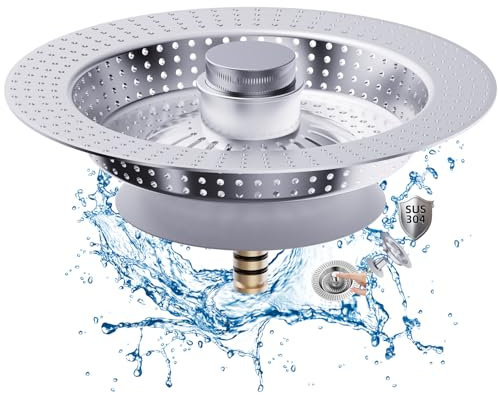 Tapon Fregadero Cocina y colador Fregadero combinación, 3 en 1 de Acero Inoxidable tapón Fregadero Cocina para desagües estándar, Protectores Ideales para Tapones Fregadero Cocina