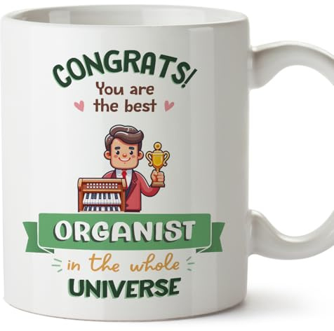 MUGFFINS Organist Man Mug - in English - Best in Universe Trophy - Funny Gift for Colleagues - Ceramic 11oz Mug