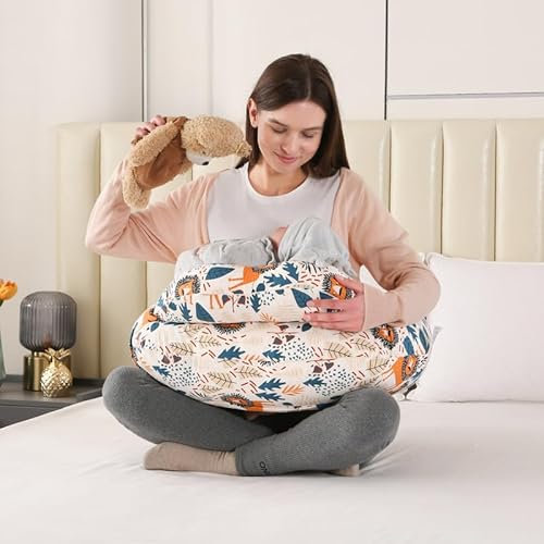 Baby Nursing Pillow for Breastfeeding: 100% Cotton Infant Feeding Pillow Multifunctional Pregnancy Feeding Pillows U Shaped Nursing Maternity Baby Sitting Support Pregnancy Gift (Cartoon Lion)