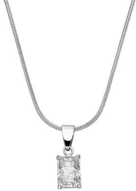 PAUL VALENTINE – Kette mit Anhänger für Damen Baguette Stone Necklace Silver – Elegante Halskette mit funkelndem Zirkonia-Stein aus Edelstahl 316L – Modeschmuck Chain 41 cm & 5 cm Verlängerung