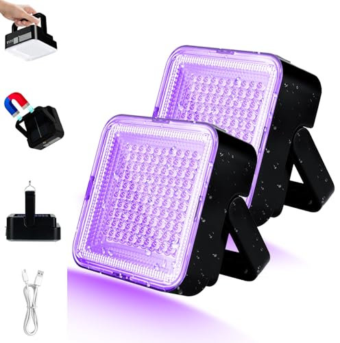 Led UV Lampe Schwarzlicht 2 Stück, 100 Led Taschenlampe, Wiederaufladbarer 5000Mah Akku Schwarzlichtlampe, 395Nm Schwarzlicht Lampe, Ip65 Bernstein Lampe, Haustierurin-Detektor FüR Hunde/Katzen
