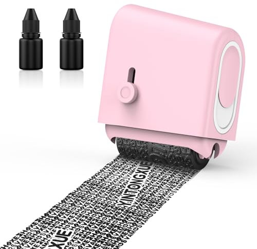MoKo Rollstempel für Identitätsdiebstahl, Nachfüllbar Breit Datenschutzstempel mit 2 Tintennachfüllungen, Datenschutzstempelrolle für ID-Kontodaten-Adressensicherheit, Rosa