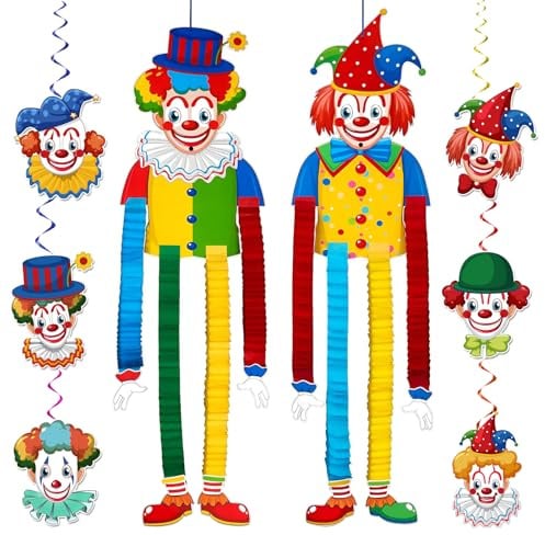 Clown Deko Karneval 2 Stück – Clown Luftschlangen Karneval Girlande mit 6 Clown Girlanden, Hängende Faschingsdeko, Bunte Hängedeko für Fasching, Zirkus, Geburtstag, Tür- & Wanddekoration