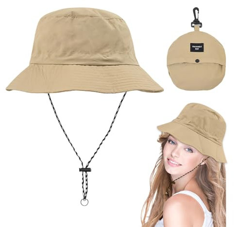 Women's Sun Hat Kopfumfang 21-24in Klappbarer Sonnenhut Damen Sommer Safari Hut Herren mit UV Schutz Summer Hat wasserdicht schnelltrocknend Outdoor Reise Strand Urlaub Camping Angeln(Khaki)
