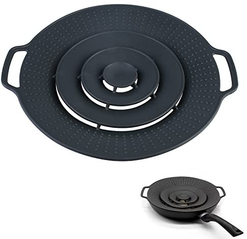 Sporgo Topfdeckel Spritzschutz Pfannen: Überkochschutz Pfannenspritzschutz Universal für Töpfe mit einer Größe von 29 cm, Pfannendeckel Universaldeckel aus Silikon BPA-freier (Schwarz)