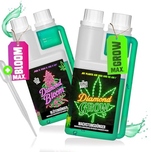 Diamond Buds® Growdünger Duo - Grow und Bloom Flüssig NPK Pflanzendünger für Indoor, Outdoor & Autoflower und Growbox geeignetes Blütendünger Anbau Set