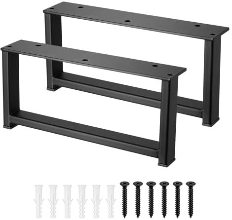 Lot de 2 pieds de table rectangulaires industriels en métal robuste pour table basse, bureau, banc, canapé, bar avec vis (l 20 cm x H) - Noir