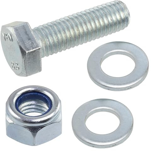 AERZETIX - Juego de 10 tornillos de cabeza hexagonal М12x40 mm + 20 Arandelas + 10 Tuercas Hexagonales Autoblocantes M12 | para bricolaje y fijación ligera | en acero