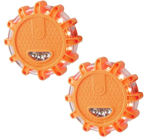Xreuctop 2 Stück Warnleuchte, Wasserdicht Rundumleuchte mit Magnet und Haken, Warnblitzer mit 9 Blinkend Leuchtmodi (Orange)